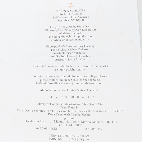 Paula Deen Celebrates Cookbook 2006 Simon & Schuster Hardcover - Good Condition