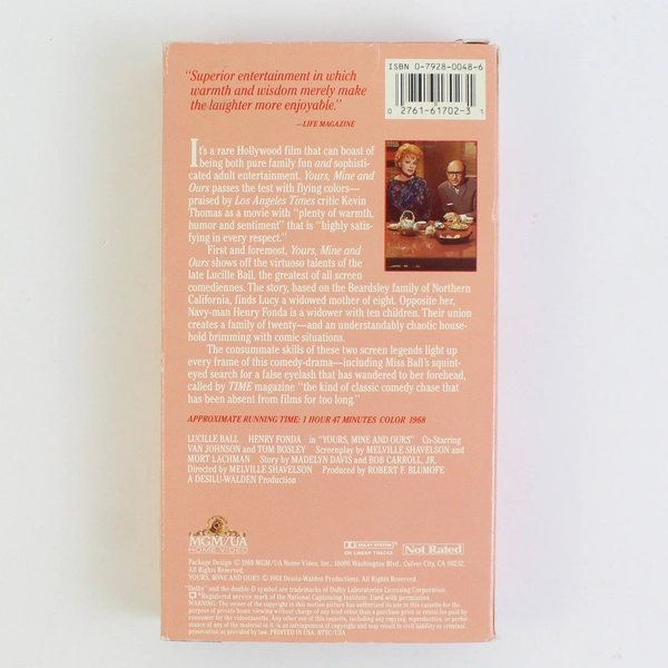 Yours Mine and Ours VHS Tape 1989 Lucille Ball Movie