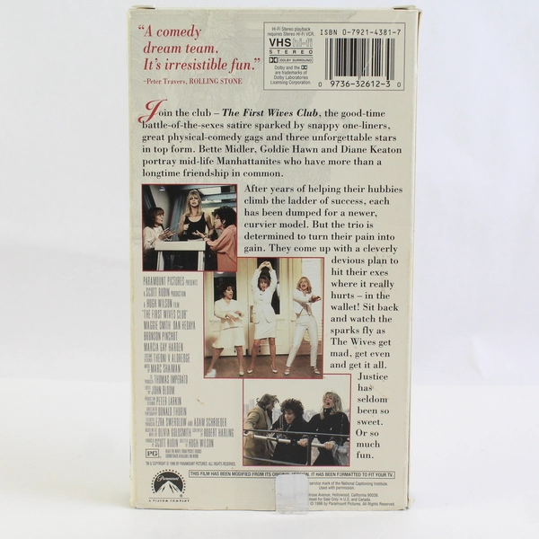 First Wives Club VHS Tape 1996 Bette Midler Diane Keaton Comedy Movie