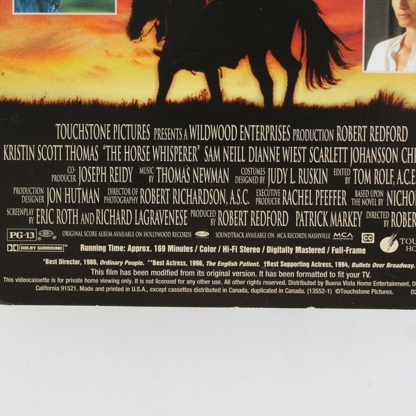 The Horse Whisperer VHS Tape 1998 Robert Redford Movie