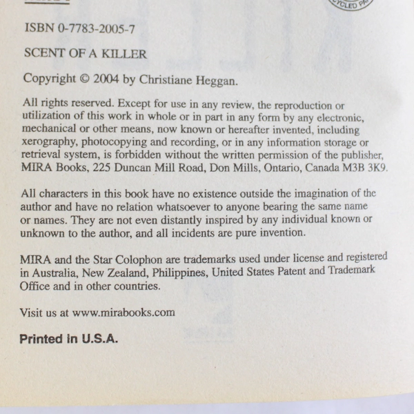 Scent of a Killer by Christiane Heggan 2004 Paperback Mira Books