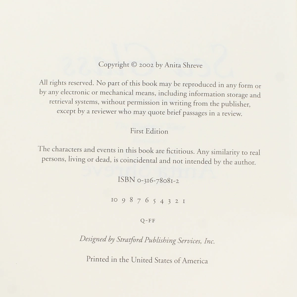 Sea Glass by Anita Shreve 2002 First Edition Hardcover - Good Condition