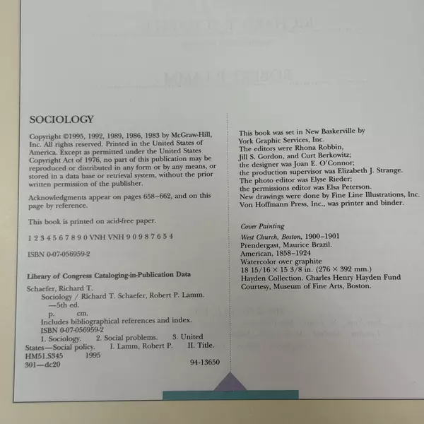Sociology by Robert P. Lamm and Richard T. Schaefer 1994 Hardcover