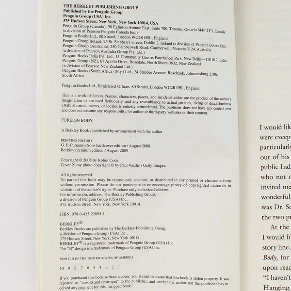 Foreign Body by Robin Cook 2009 Paperback