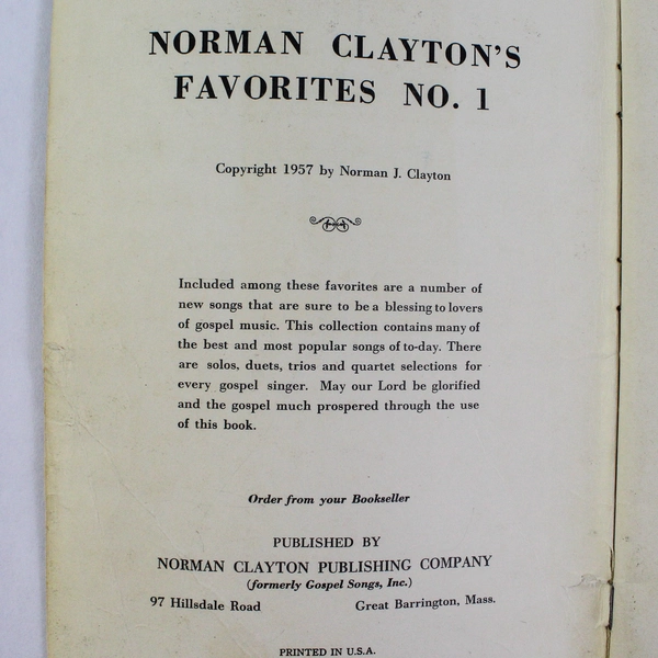 Norman Clayton's Favorites No 1 Gospel Songs 1957 Vintage Songbook