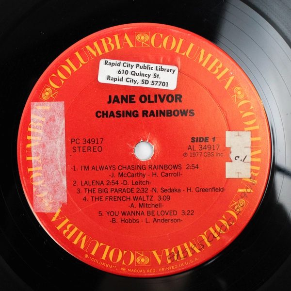 Jane Olivor Chasing Rainbows Vinyl Record 1977 Columbia Library Good Condition