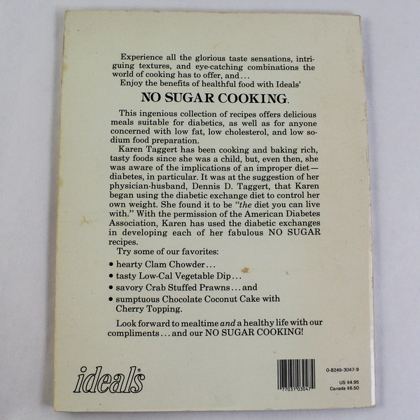 No Sugar Cooking by Karen Taggert 1985 Paperback - Pre-Owned with Stains