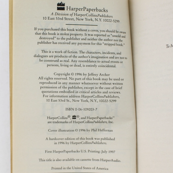 The Fourth Estate by Jeffrey Archer 1997 Paperback