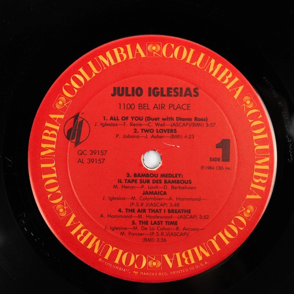 Julio Iglesias 1100 Bel Air Place Vinyl Record LP 1984 Columbia Good Condition