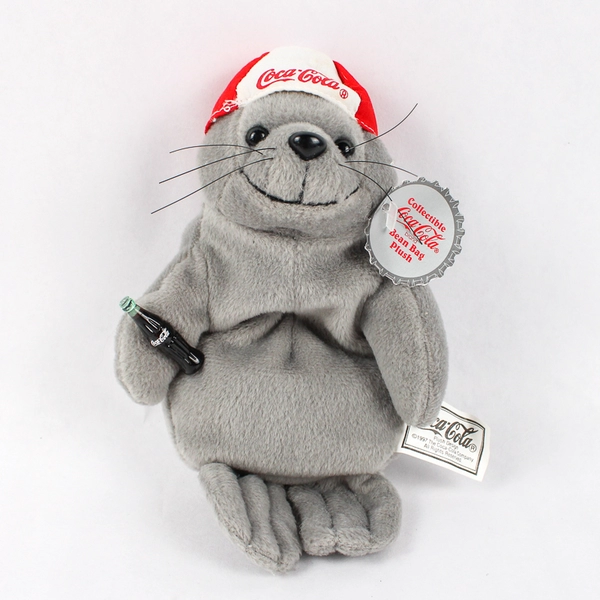 Collectible Coca-Cola Bean Bag Plush Gray Seal W/ Backwards Cap Hat W/ Tag