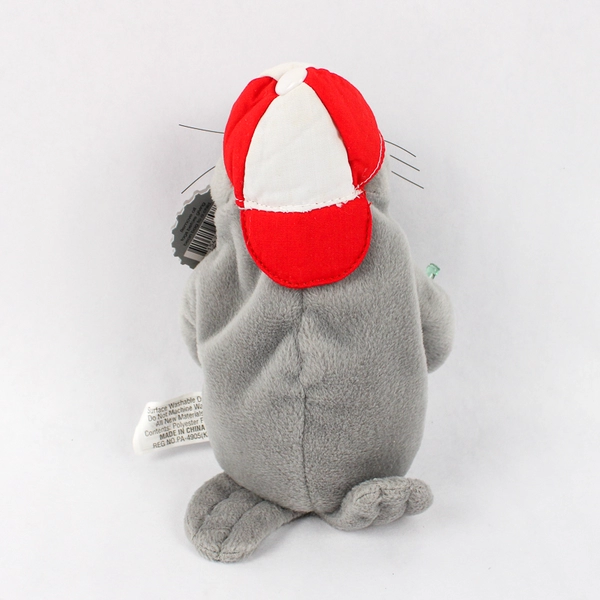 Collectible Coca-Cola Bean Bag Plush Gray Seal W/ Backwards Cap Hat W/ Tag