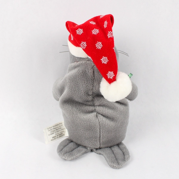 Collectible Coca-Cola Bean Bag Plush Gray Seal W/ Santa Hat W/ Tag