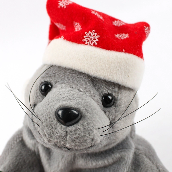 Collectible Coca-Cola Bean Bag Plush Gray Seal W/ Santa Hat W/ Tag