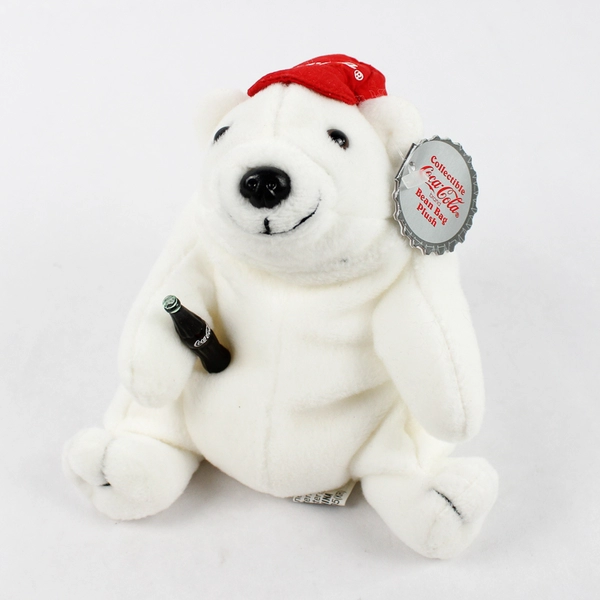 Collectible Coca-Cola Bean Bag Plush White Polar Bear W/ Cap Hat W/ Tag