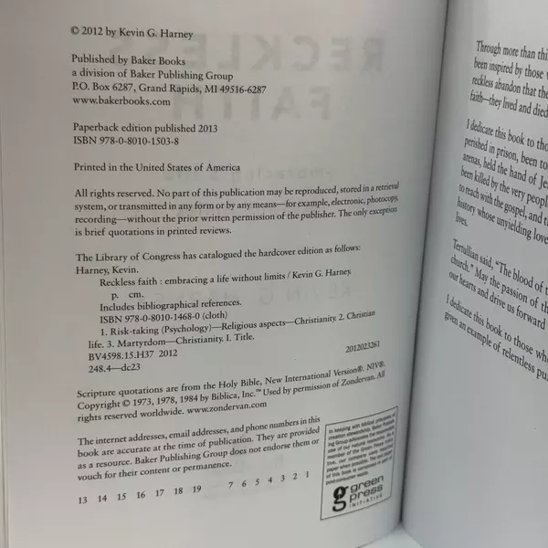 Reckless Faith: Embracing a Life Without Limits by Kevin G. Harney 2013 PB