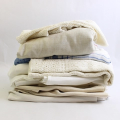 Large Mixed Lot of White and Off-White Tablecloths for DIY Fabric Crafts Flawed