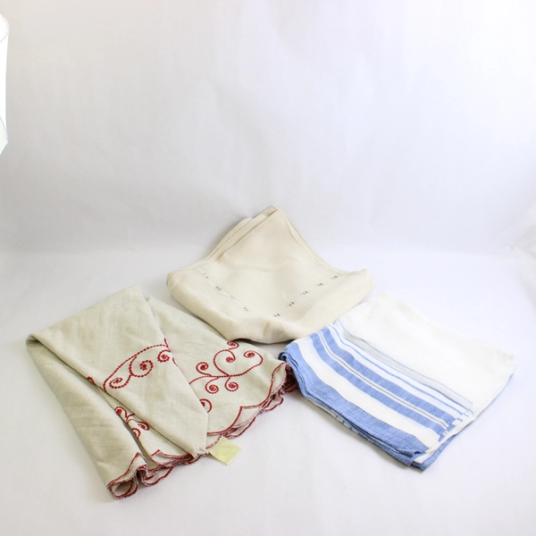 Large Mixed Lot of White and Off-White Tablecloths for DIY Fabric Crafts Flawed