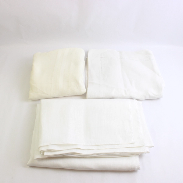Large Mixed Lot of White and Off-White Tablecloths for DIY Fabric Crafts Flawed