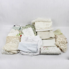 Large Mixed Lot of White and Off-White Linens for DIY Fabric Crafts Flawed