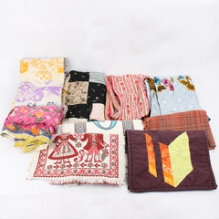 Lot of Colorful Assorted Linens and Scrap Fabric for DIY Crafting Upcycling