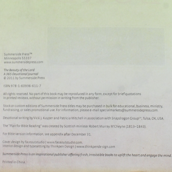 The Beauty of the Lord 365 Daily Devotional Journal by Summerside Press 2011