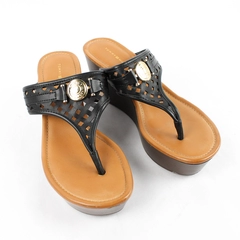 Tommy Hilfiger Black Brown and Tan Faux Leather Platform Sandals Women's Size 8M