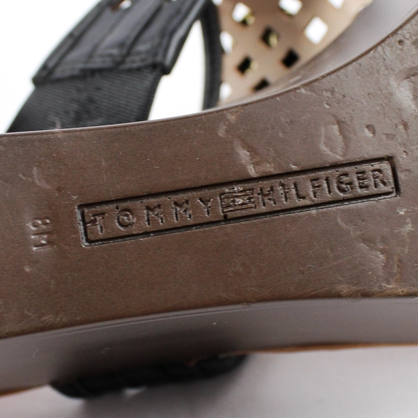 Tommy Hilfiger Black Brown and Tan Faux Leather Platform Sandals Women's Size 8M