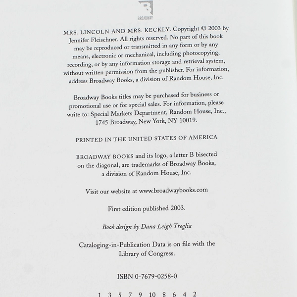 Mrs. Lincoln and Mrs. Keckly by Jennifer Fleischner 2003 Hardcover Book