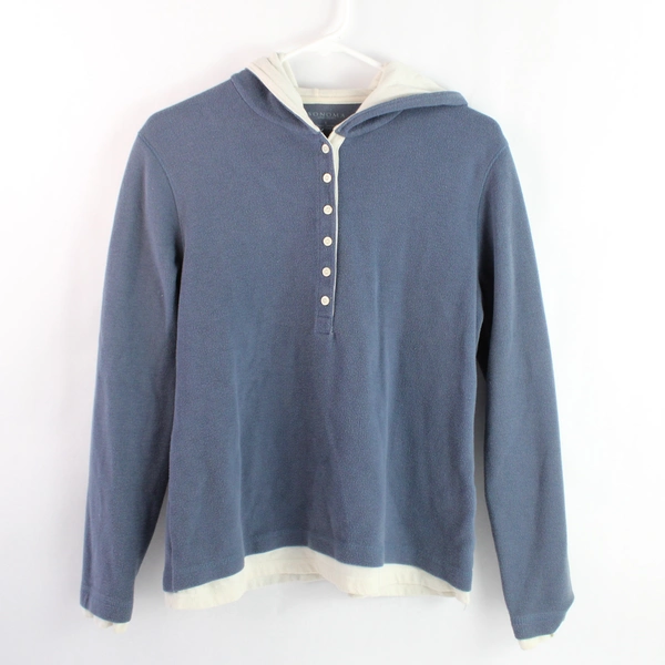 Sonoma Blue Half-Button Hooded Sweatshirt Women's Size L Good Condition