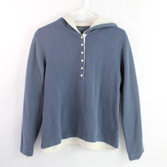 Sonoma Blue Half-Button Hooded Sweatshirt Women's Size L Good Condition