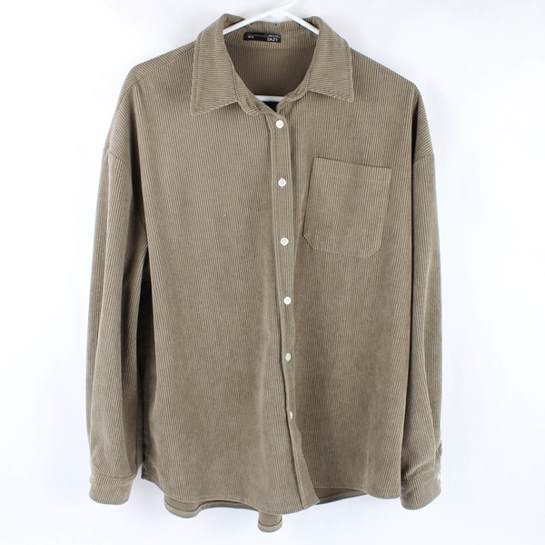 Dazy Taupe Corduroy Long-Sleeved Button-Up Shirt Women's Medium