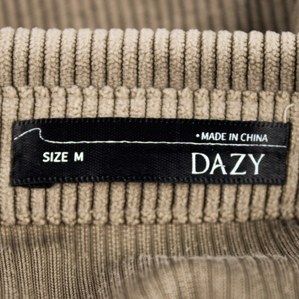 Dazy Taupe Corduroy Long-Sleeved Button-Up Shirt Women's Medium