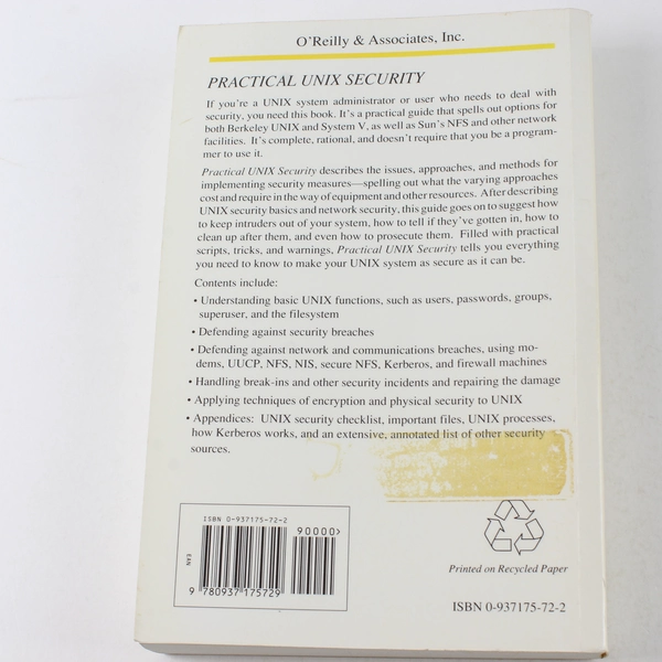 Practical UNIX Security by Spafford & Garfinkel 1991 Paperback - Good Cond.