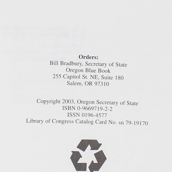 Oregon Blue Book 2003-2004 Almanac Bill Bradbury 2003 Paperback