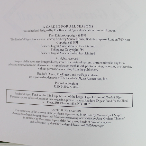 A Garden for all Seasons 1991 First Edition Hardcover - Reader's Digest