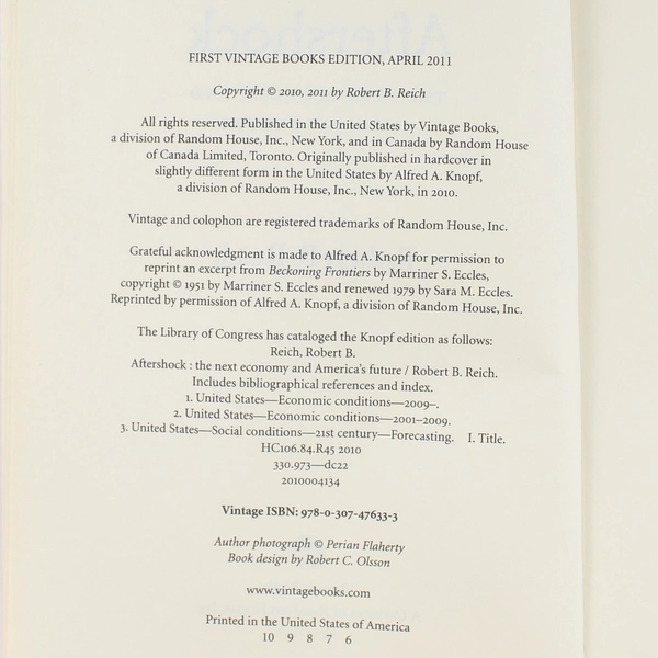 Aftershock The Next Economy and America's Future Reich 2011 Paperback