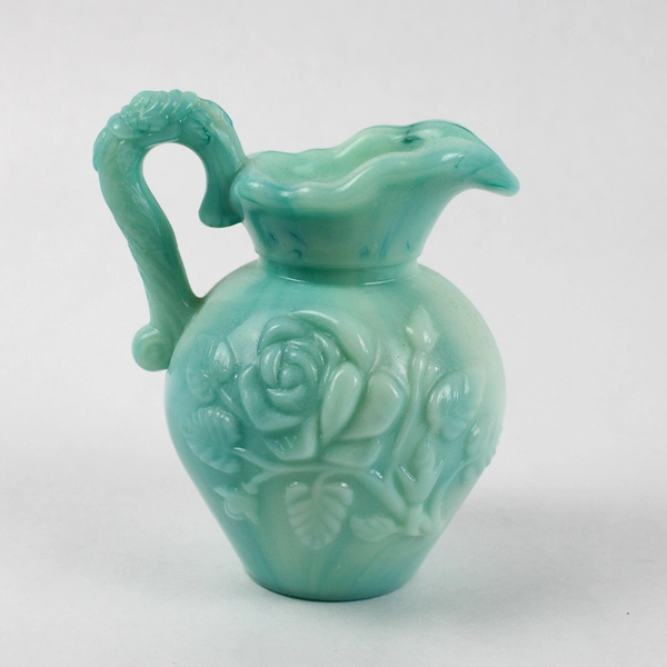 Vintage Avon Green Swirl Milk Glass Pitcher With Stopper and Basin