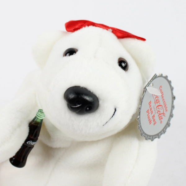Collectible Coca-Cola Bean Bag Plush White Polar Bear W/ Hair Bow W/ Tag