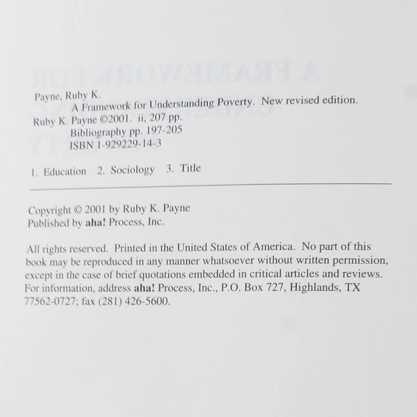 A Framework for Understanding Poverty by Ruby K. Payne 2001 Paperback Good