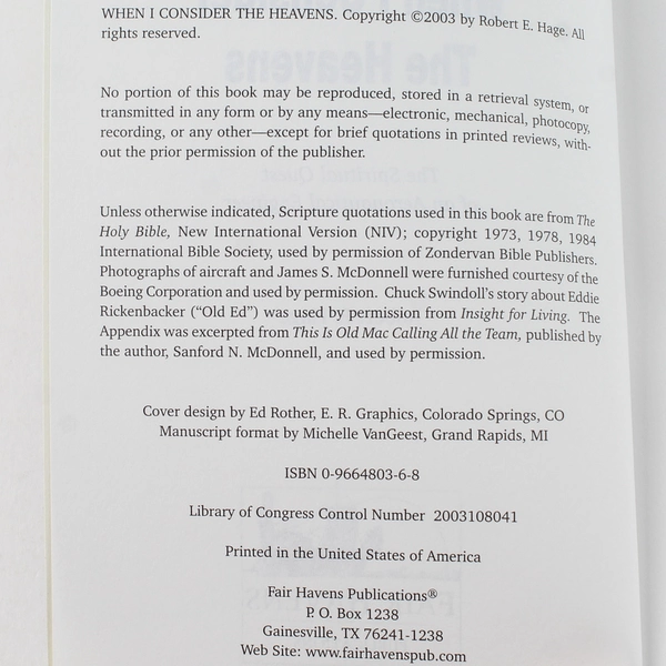 When I Consider the Heavens by Robert E. Hage 2003 Good Paperback Book