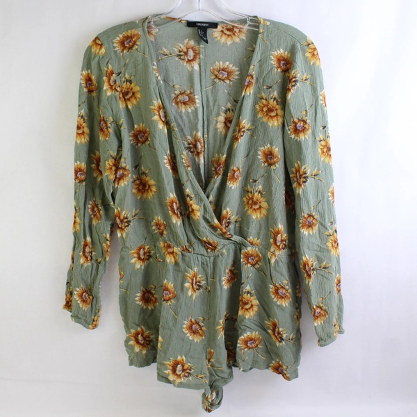 Forever 21 Green Sunflower Print Romper Women's Size Large