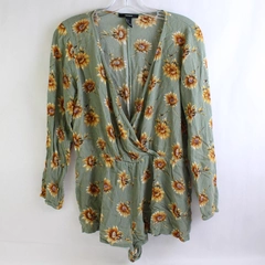 Forever 21 Green Sunflower Print Romper Women's Size Large