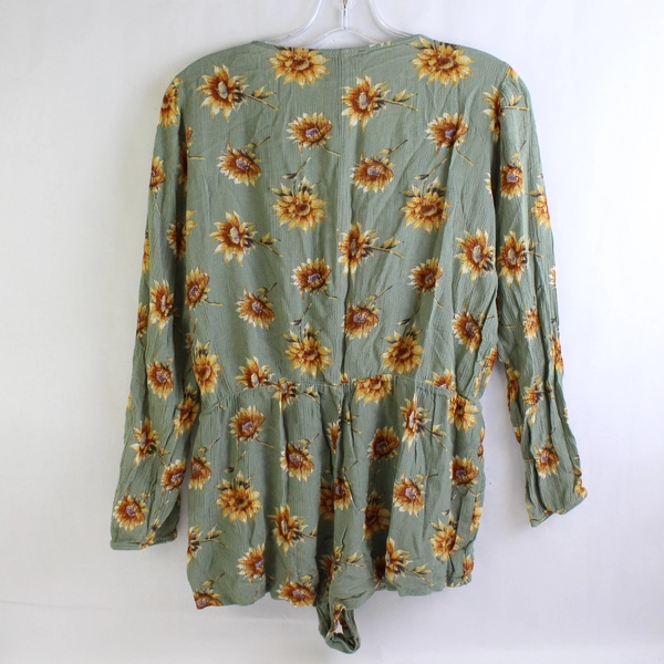Forever 21 Green Sunflower Print Romper Women's Size Large