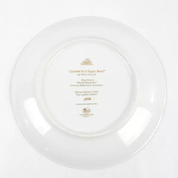 Hutschenreuther Decortative Plate 'Zinnias In A Sugar Bowl' By Daris Carroll 