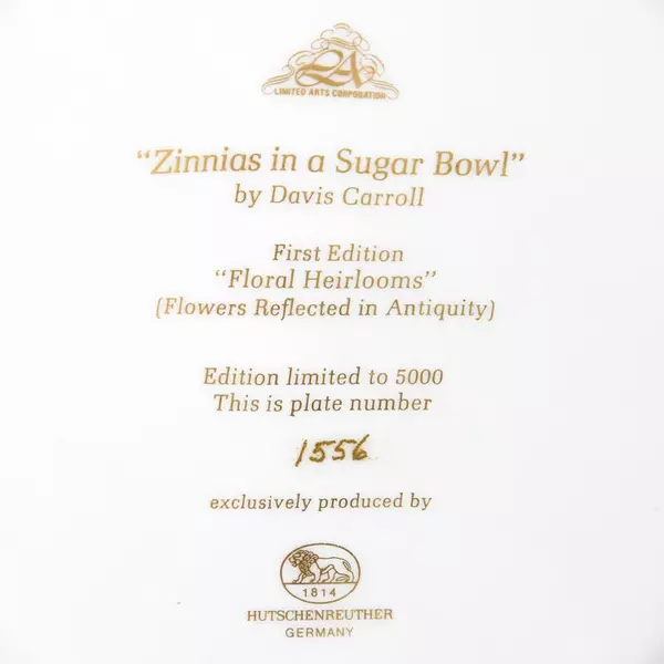 Hutschenreuther Decortative Plate 'Zinnias In A Sugar Bowl' By Daris Carroll 