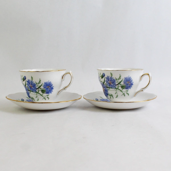 Set of 2 Ridgway Potteries Royal Vale blue Cornflower Cup And Saucer Sets