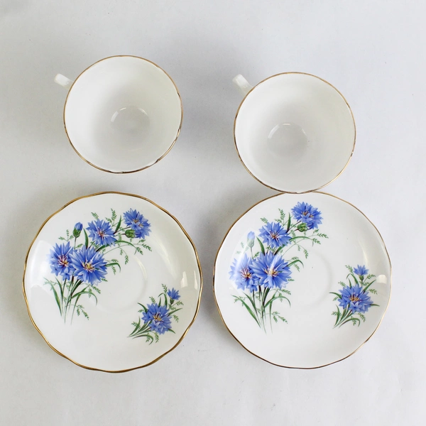 Set of 2 Ridgway Potteries Royal Vale blue Cornflower Cup And Saucer Sets