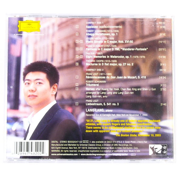 Lang Lang Live at Carnegie Hall 2 Disc Set 2004 Deutsche Grammophon