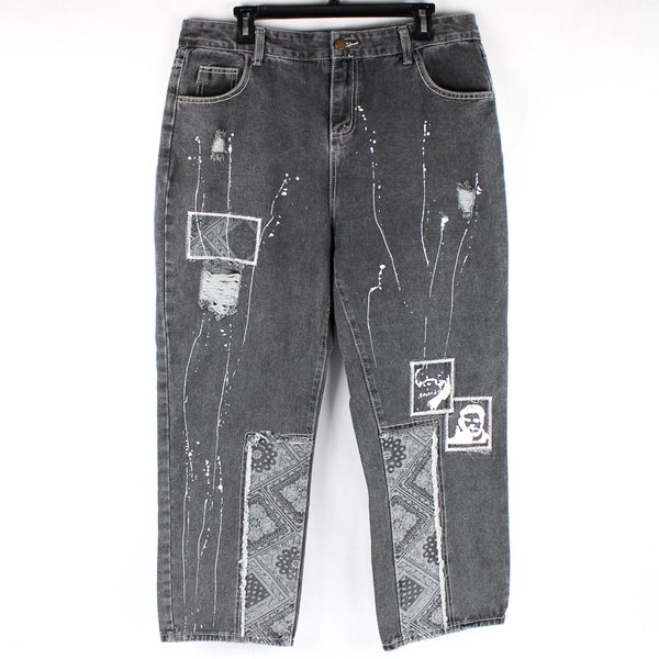 Unbranded Jeans Dark Grey Decorative Paint Stains Womens Size 49