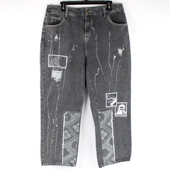 Unbranded Jeans Dark Grey Decorative Paint Stains Womens Size 49